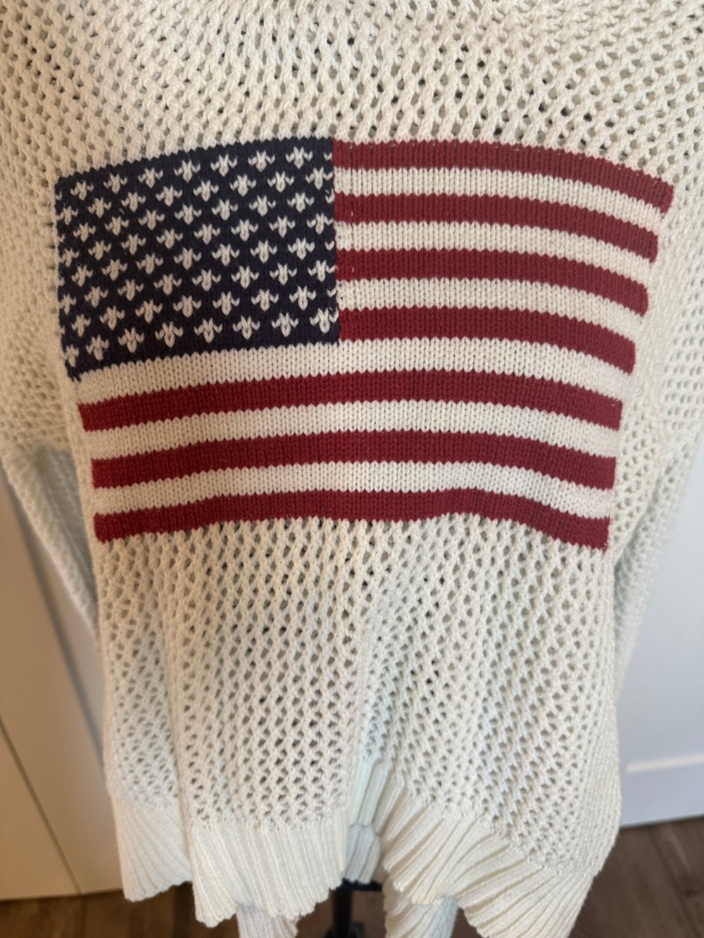 Maurices Cream Open-Knit Sweater with American Flag - Picture 3 of 4